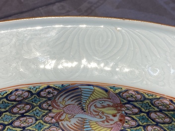 A rare large deep Chinese famille rose dish with fine figurative design, Yongzheng