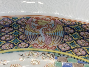 A rare large deep Chinese famille rose dish with fine figurative design, Yongzheng