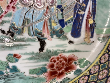 A rare large deep Chinese famille rose dish with fine figurative design, Yongzheng