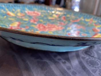 A large Chinese Canton enamel dish with floral design, Qianlong