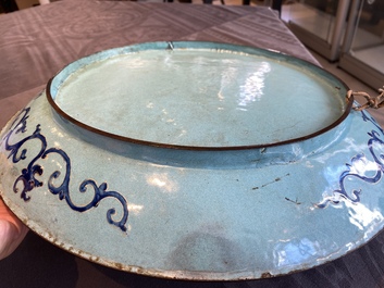 A large Chinese Canton enamel dish with floral design, Qianlong