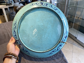 A large Chinese Canton enamel dish with floral design, Qianlong