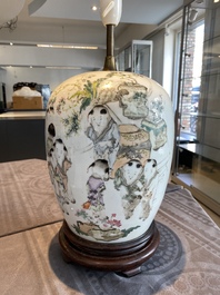 Pot en porcelaine de Chine qianjiang cai transform&eacute; en lampe, sign&eacute; Ma Qing Yun 馬慶雲, 19&egrave;me