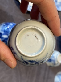 14 Chinese blue and white tea wares, Kangxi and later