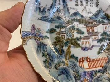 A pair of Chinese famille rose 'Jiangxi province' plates, Daoguang mark, 19/20th C.