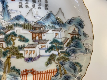 A pair of Chinese famille rose 'Jiangxi province' plates, Daoguang mark, 19/20th C.