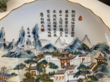 A pair of Chinese famille rose 'Jiangxi province' plates, Daoguang mark, 19/20th C.