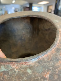 A Japanese or Korean bronze bird-topped censer, probably 17th C.