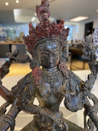 Vasudhara en bronze dor&eacute; et laqu&eacute;, Sino-Tibet, 17&egrave;me