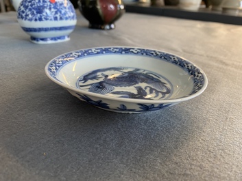 A small Chinese blue and white 'qilin' dish, Jiajing or Wanli