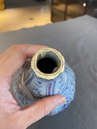 A Chinese blue and white octagonal bottle vase with floral design, Hongwu