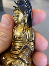 Petit Bouddha en bronze dor&eacute;, Sino-Tibet, 19&egrave;me