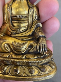 Petit Bouddha en bronze dor&eacute;, Sino-Tibet, 19&egrave;me