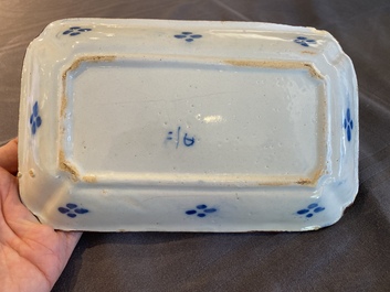 A rectangular Dutch Delft blue and white herring dish, 18th C.