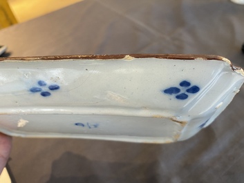 A rectangular Dutch Delft blue and white herring dish, 18th C.