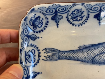 A rectangular Dutch Delft blue and white herring dish, 18th C.