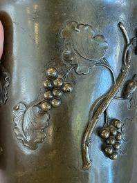 A Chinese bronze 'squirrel on grapevine' brush pot, Qianlong mark, 18/19th C.