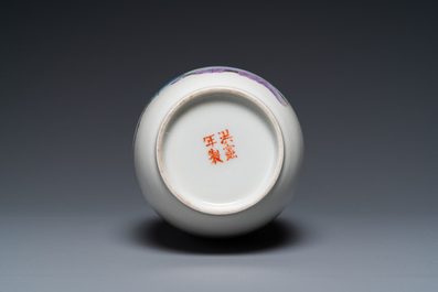 A Chinese famille rose 'Shou Lao' vase, Hongxian mark, 20th C.