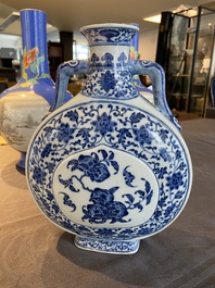 A Chinese blue and white Ming-style 'peaches' moonflask or 'bianhu', Jiaqing mark and of the period