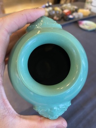A Chinese turquoise-glazed vase, Qianlong mark but probably Republic