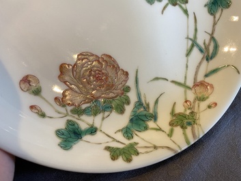 A Chinese famille rose 'dragonfly and peonies' plate, Yongzheng mark, Republic