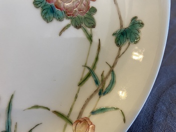 A Chinese famille rose 'dragonfly and peonies' plate, Yongzheng mark, Republic