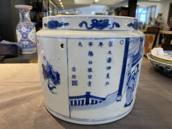 Een Chinese blauw-witte 'Acht onsterfelijken van de wijnkop' kom, Kangxi