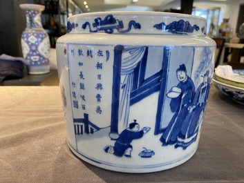 Bol en porcelaine de Chine en bleu et blanc &agrave; d&eacute;cor des 'Huit immortels de la tasse &agrave; vin', Kangxi