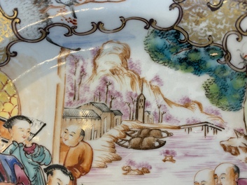 A rare Chinese famille rose 'mandarin' plate with a breastfeeding scene, Qianlong