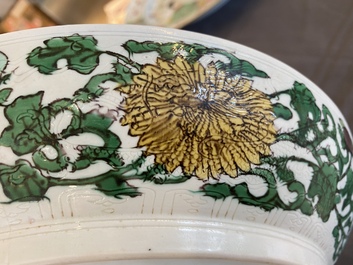 A rare Chinese biscuit-enamelled sancai dish with anhua dragon design, Kangxi mark and of the period