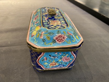 A Chinese Canton enamel covered box and interior tray for the Vietnamese market, 19th C.