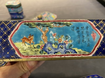 A Chinese Canton enamel covered box and interior tray for the Vietnamese market, 19th C.