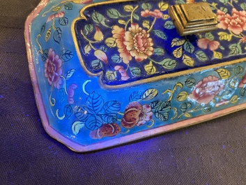 A Chinese Canton enamel covered box and interior tray for the Vietnamese market, 19th C.