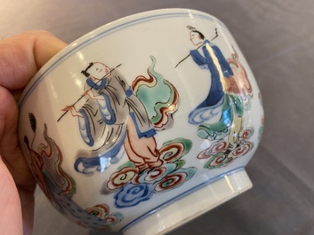 A Chinese famille verte 'immortals' bowl, Chenghua mark, 19/20th C.