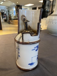 A Vietnamese copper-mounted blue and white water pipe, 19th C.