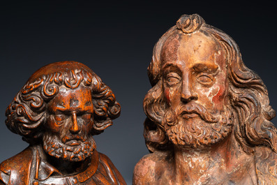 Two carved wooden busts of saints, Italy or France, 17th C.