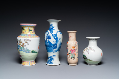 Six various Chinese vases and a 'Wu Shuang Pu' jug, 19/20th C.