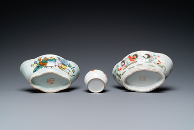 A varied collection of Chinese famille rose and qianjiang cai porcelain, 19/20th C.