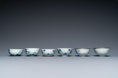 Six Chinese blue and white 'Bleu de Hue' bowls and four plates for the Vietnamese market, 19th C.