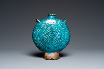 A Chinese fahua 'moonflask' with applied lotus design, Ming