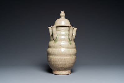 A rare Chinese Yueyao covered urn, probably Song