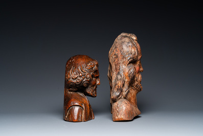 Two carved wooden busts of saints, Italy or France, 17th C.