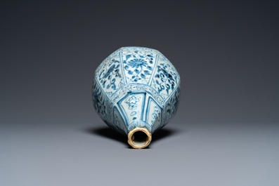 A Chinese blue and white octagonal bottle vase with floral design, Hongwu