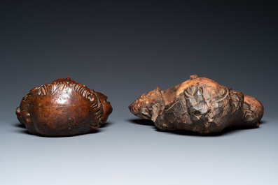 Deux bustes de saints en bois sculpt&eacute;, Italie ou France, 17&egrave;me