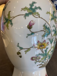 A Chinese famille rose vase with floral design, Qianlong mark, 19/20th C.