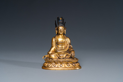 Petit Bouddha en bronze dor&eacute;, Sino-Tibet, 19&egrave;me