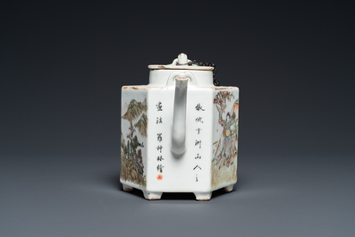 A Chinese hexagonal qianjiang cai teapot, signed and with the seal of Luo Zhonglin 羅仲林, 19/20th C.