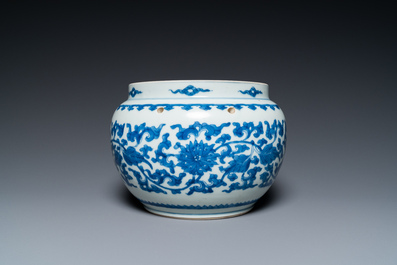 A Chinese blue and white 'lotus scroll' bowl, Kangxi