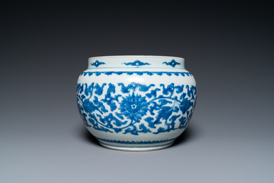 A Chinese blue and white 'lotus scroll' bowl, Kangxi