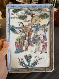 A Chinese famille rose tray with figures in a landscape, 19th C.